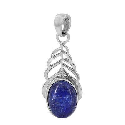 Sterling Silver With Rhodium, 9X14mm Lapis Lazuli Feather Pendant