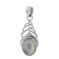 Sterling Silver With Rhodium, 9X14mm Moonstone Feather Pendant