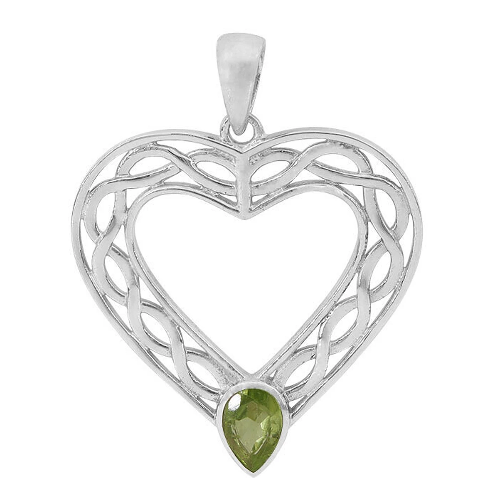 Sterling Silver With Rhodium, 31X32mm Celtic Pendant With 6X8mm Peridot