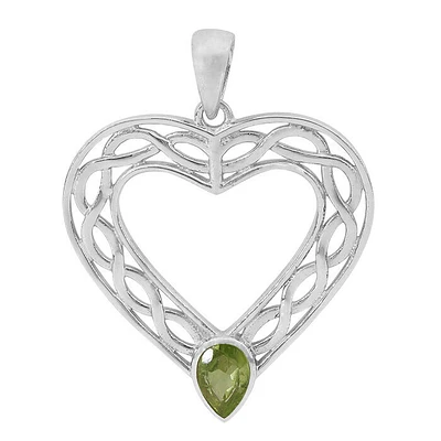 Sterling Silver With Rhodium, 31X32mm Celtic Pendant With 6X8mm Peridot