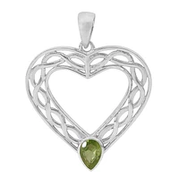 Sterling Silver With Rhodium, 31X32mm Celtic Pendant With 6X8mm Peridot