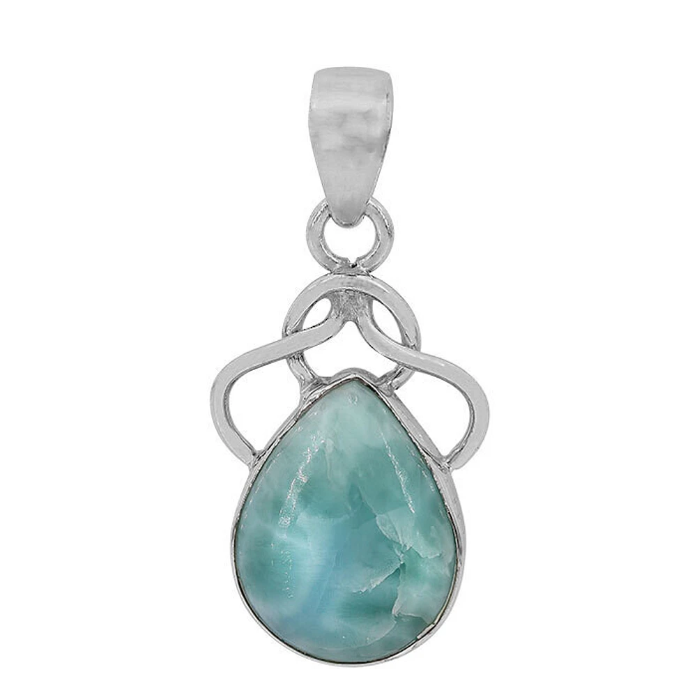 Sterling Silver With Rhodium, 19X27mm Celtic Pendant With 15X19mm Larimar