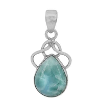 Sterling Silver With Rhodium, 19X27mm Celtic Pendant With 15X19mm Larimar