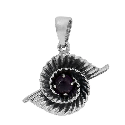 Sterling Silver, 18X20mm Spiral Leaf Pendant With 4mm Amethyst