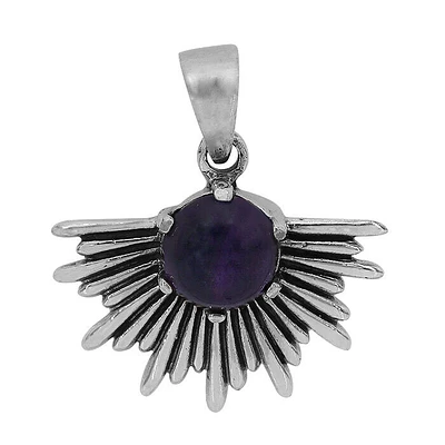 Sterling Silver, 17X23mm Half Sun Pendant With 8mm Amethyst