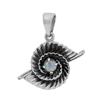 Sterling Silver, 18X20mm Spiral Leaf Pendant With 4mm Moonstone