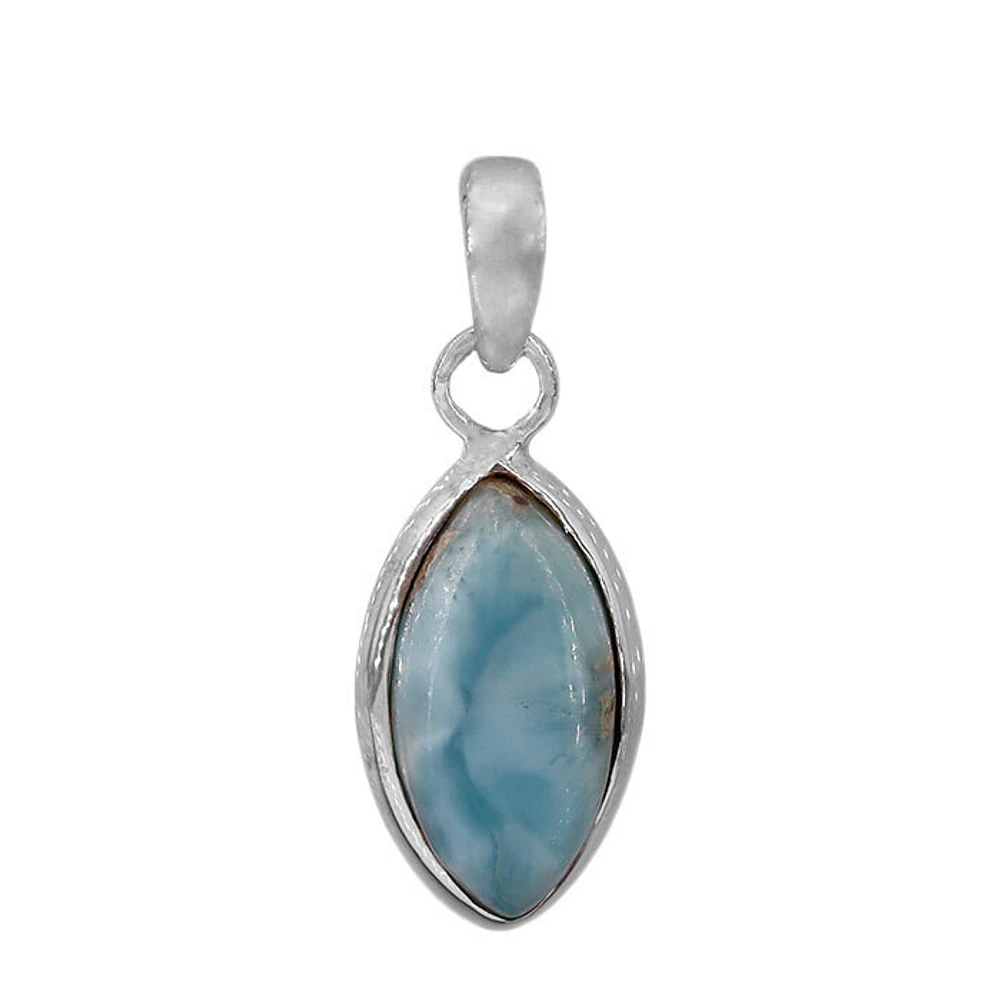 Sterling Silver With Rhodium, 9X20mm Larimar Pendant