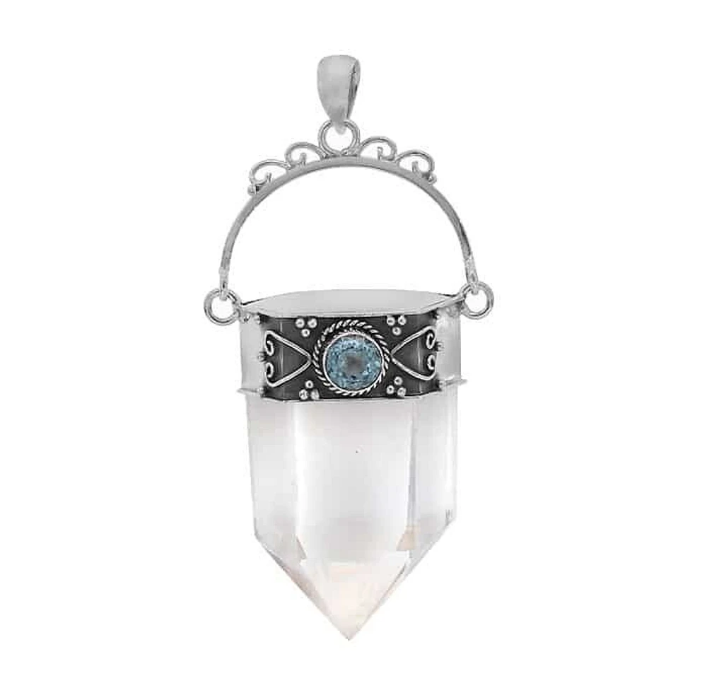 Sterling Silver, Approx 45mm Pointy Crystal With Blue Topaz, Height Of Crystal Will Vary