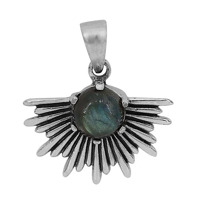 Sterling Silver, 17X23mm Half Sun Pendant With 8mm Labradorite