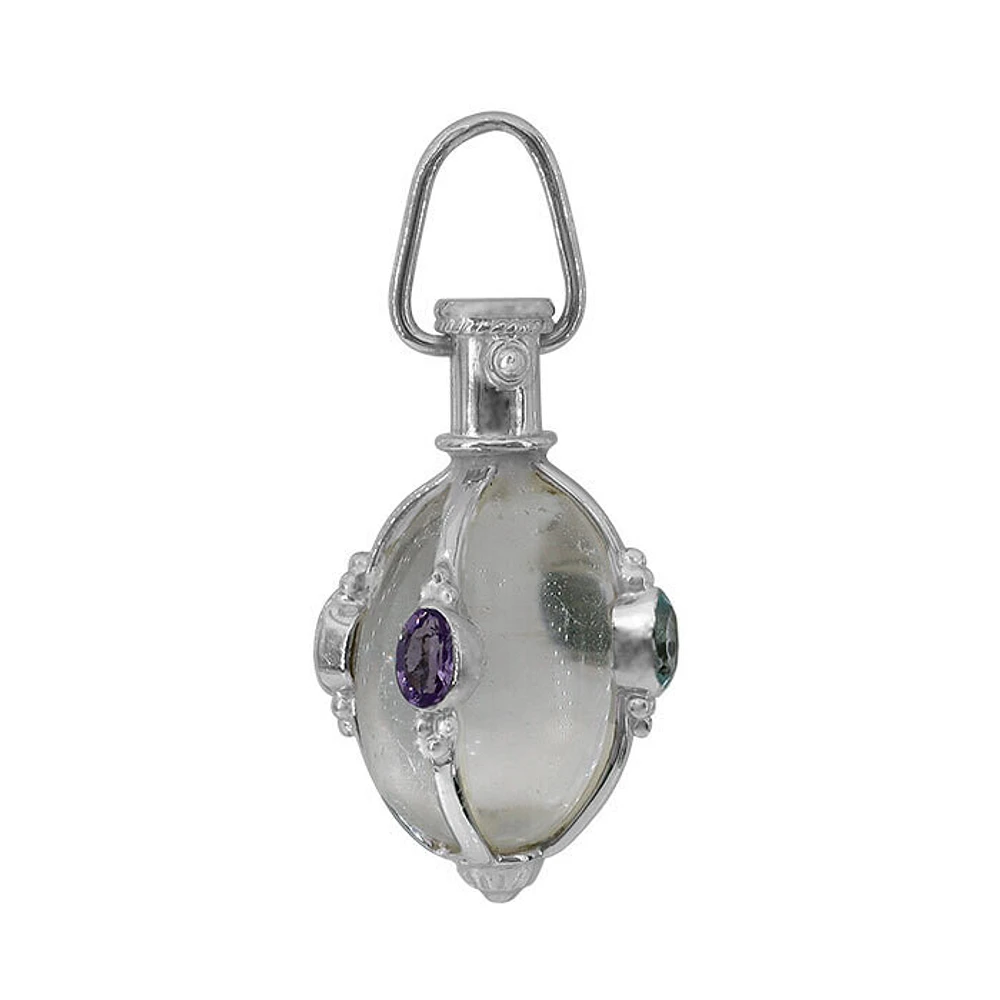 Sterling Silver, 14X21mm Crystal Pendant With Multi Stones