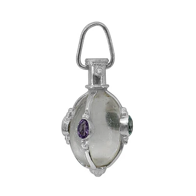 Sterling Silver, 14X21mm Crystal Pendant With Multi Stones