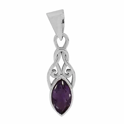 Sterling Silver, 6X12mm Amethyst Pendant