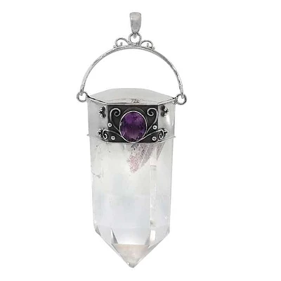 Sterling Silver, Approx 77mm Pointy Crystal With Amethyst, Height Of Crystal Will Vary