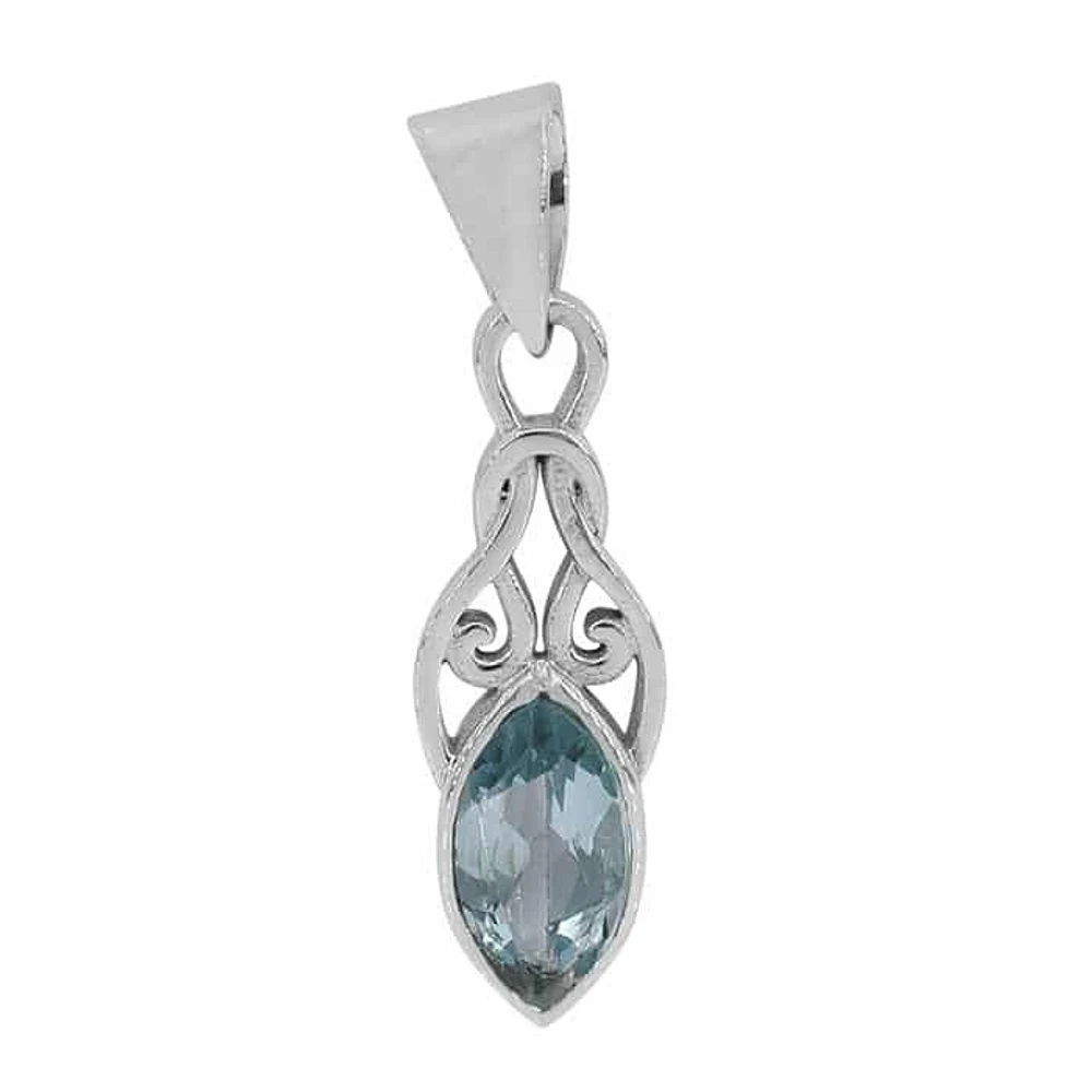 Sterling Silver, 6X12mm Blue Topaz Pendant