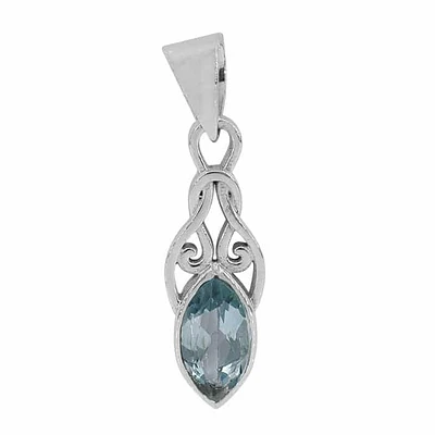 Sterling Silver, 6X12mm Blue Topaz Pendant