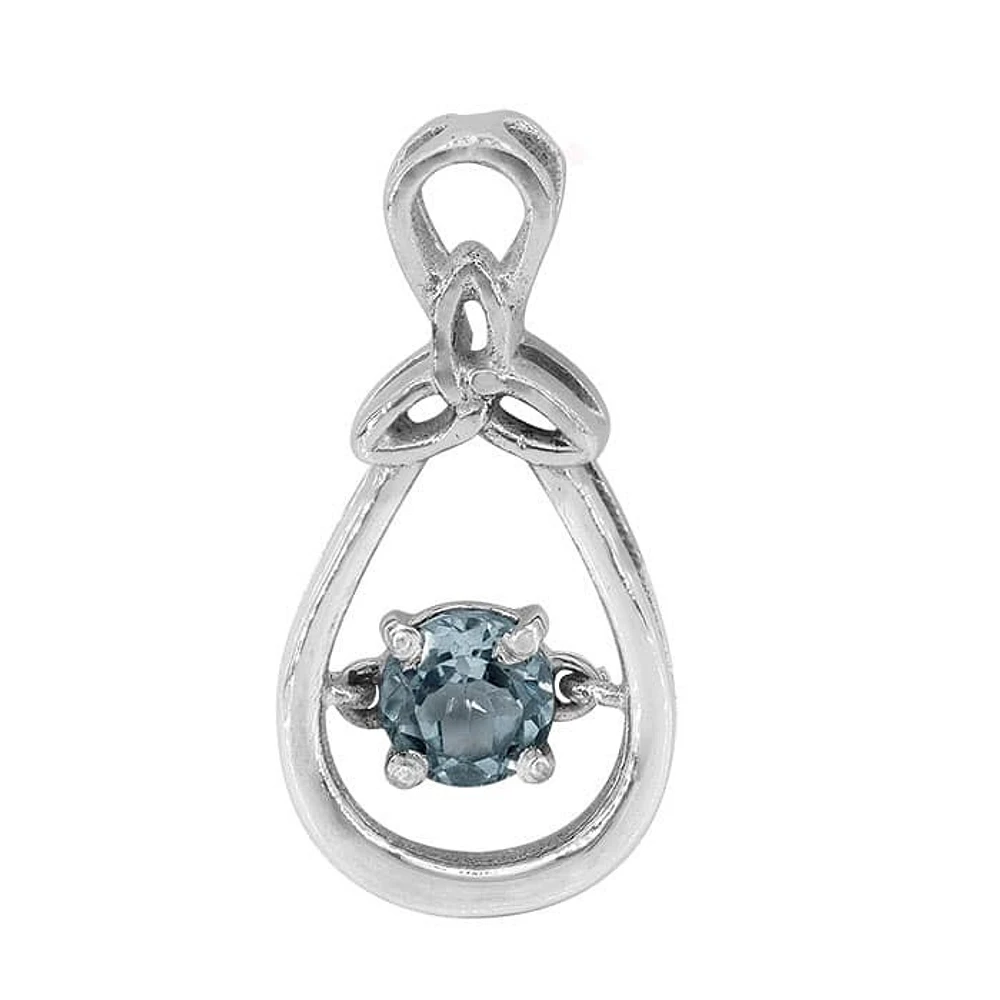 Sterling Silver With Rhodium, Celtic Knot Pendant With 6mm Blue Topaz