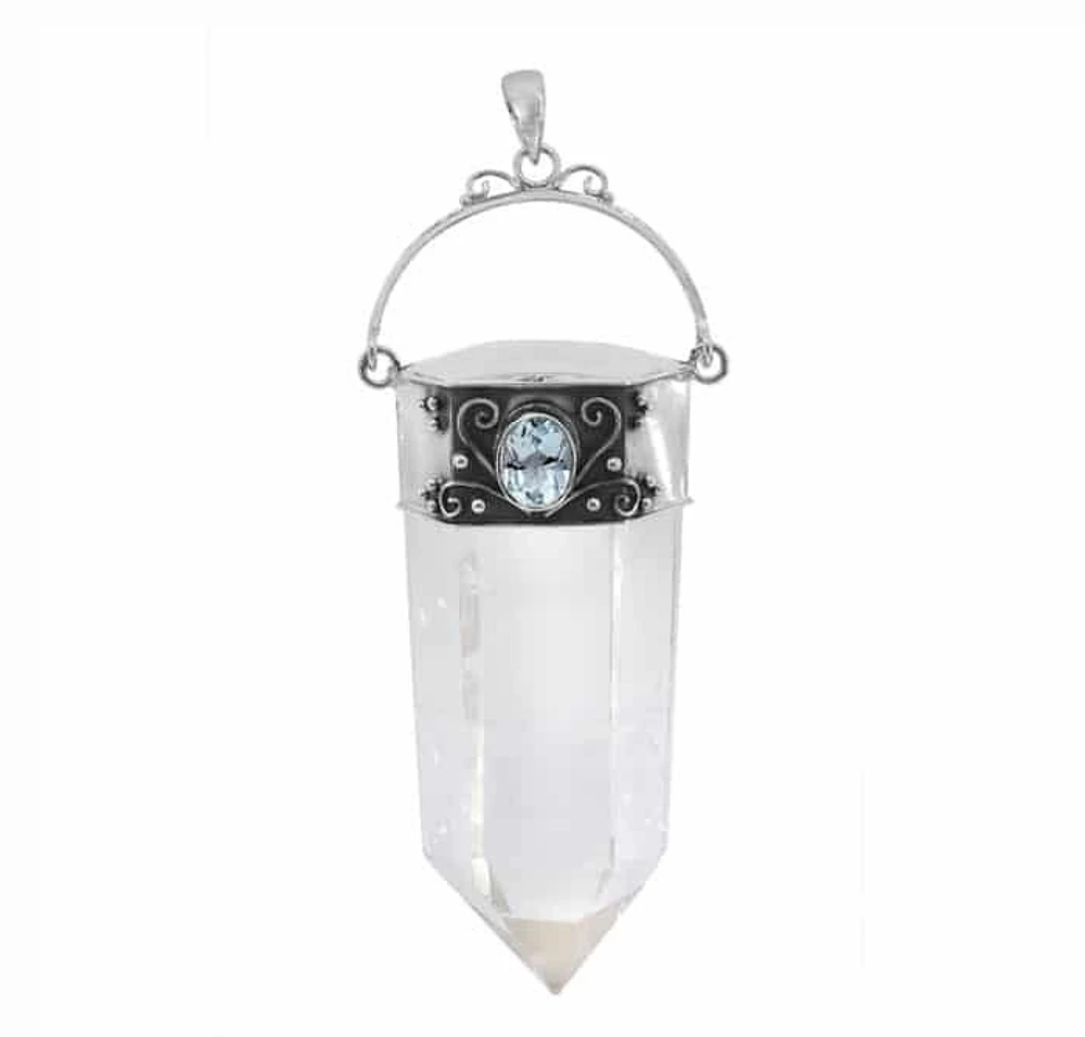 Sterling Silver, Approx 77mm Pointy Crystal With Blue Topaz, Height Of Crystal Will Vary