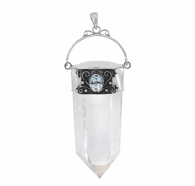 Sterling Silver, Approx 77mm Pointy Crystal With Blue Topaz, Height Of Crystal Will Vary