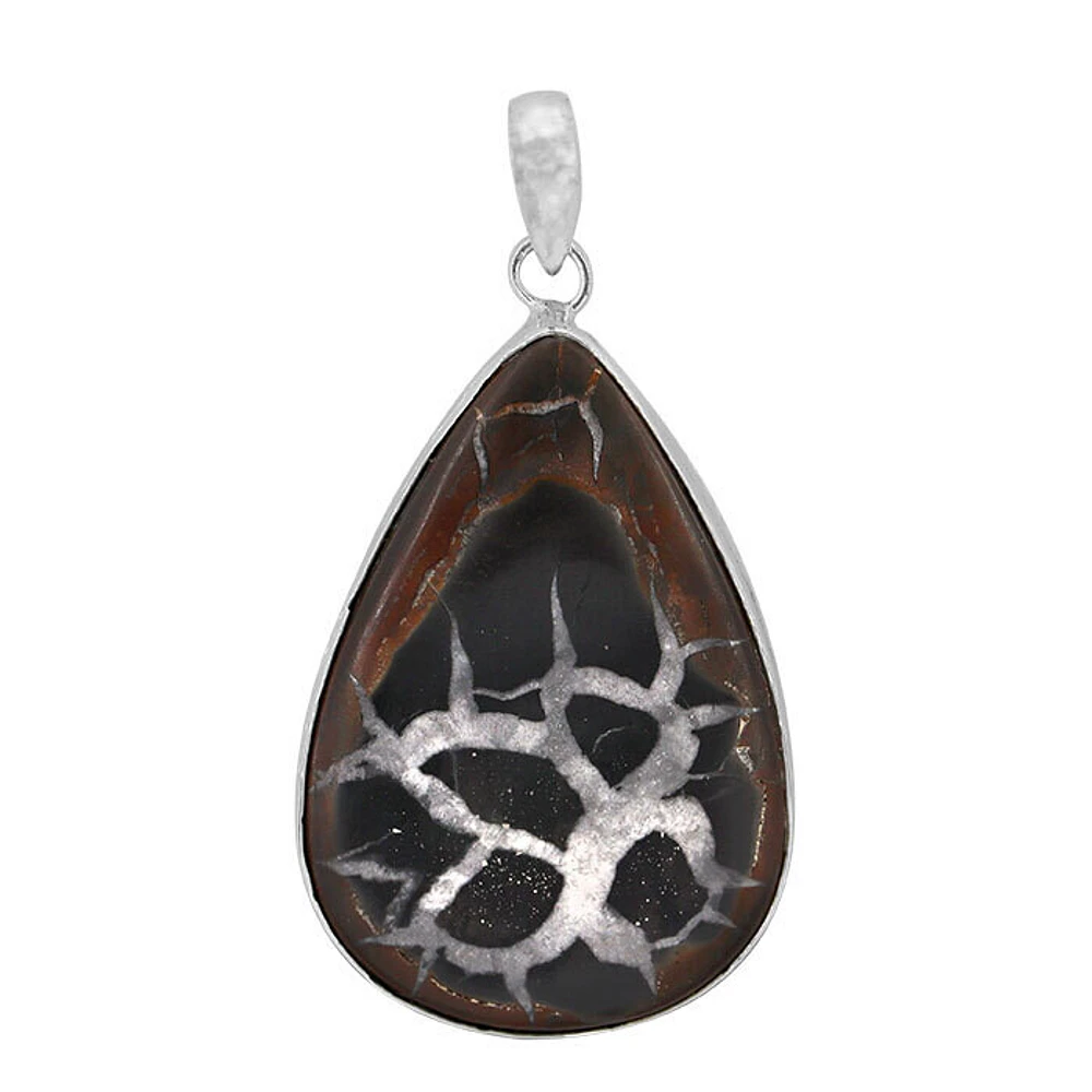 Sterling Silver, 31X45mm Sectarian Fossil Pendant