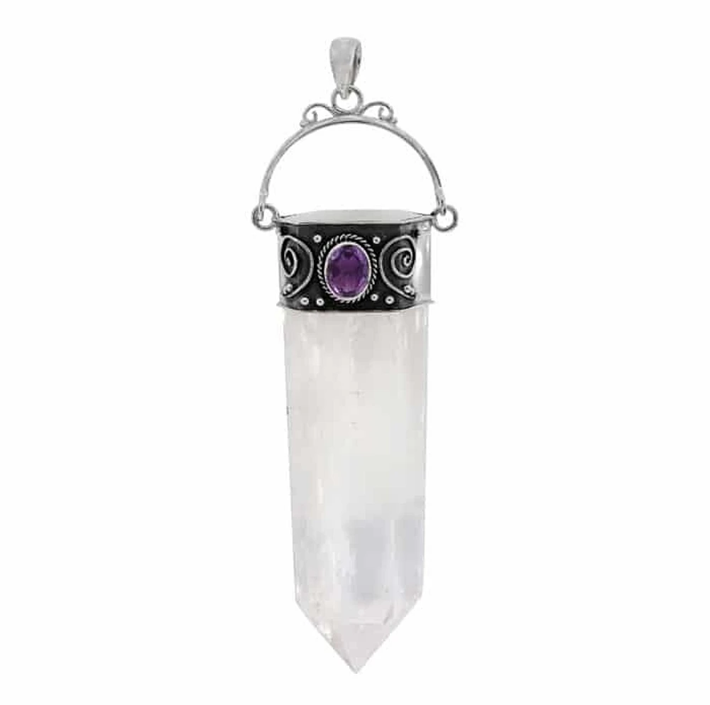 Sterling Silver, Approx 80mm Pointy Crystal With Amethyst, Height Of Crystal Will Vary