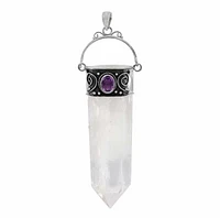 Sterling Silver, Approx 80mm Pointy Crystal With Amethyst, Height Of Crystal Will Vary