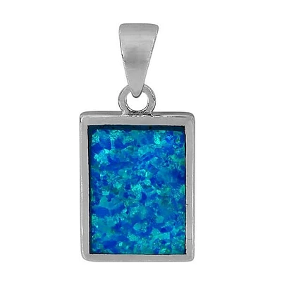 Sterling Silver With Rhodium, 14.5×10.5mm Rectangular Blue Emulated Opal Pendant