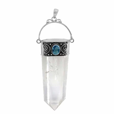 Sterling Silver, Approx 80mm Pointy Crystal With Blue Topaz, Height Of Crystal Will Vary