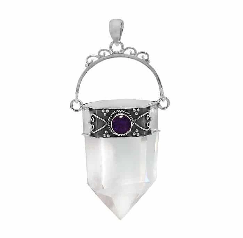 Sterling Silver, Approx 45mm Pointy Crystal With Amethyst, Height Of Crystal Will Vary