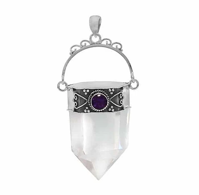 Sterling Silver, Approx 45mm Pointy Crystal With Amethyst, Height Of Crystal Will Vary