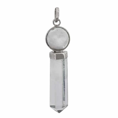 Sterling Silver With Rhodium, 10X40mm Crystal Pendant With 14mm Crystal Ball