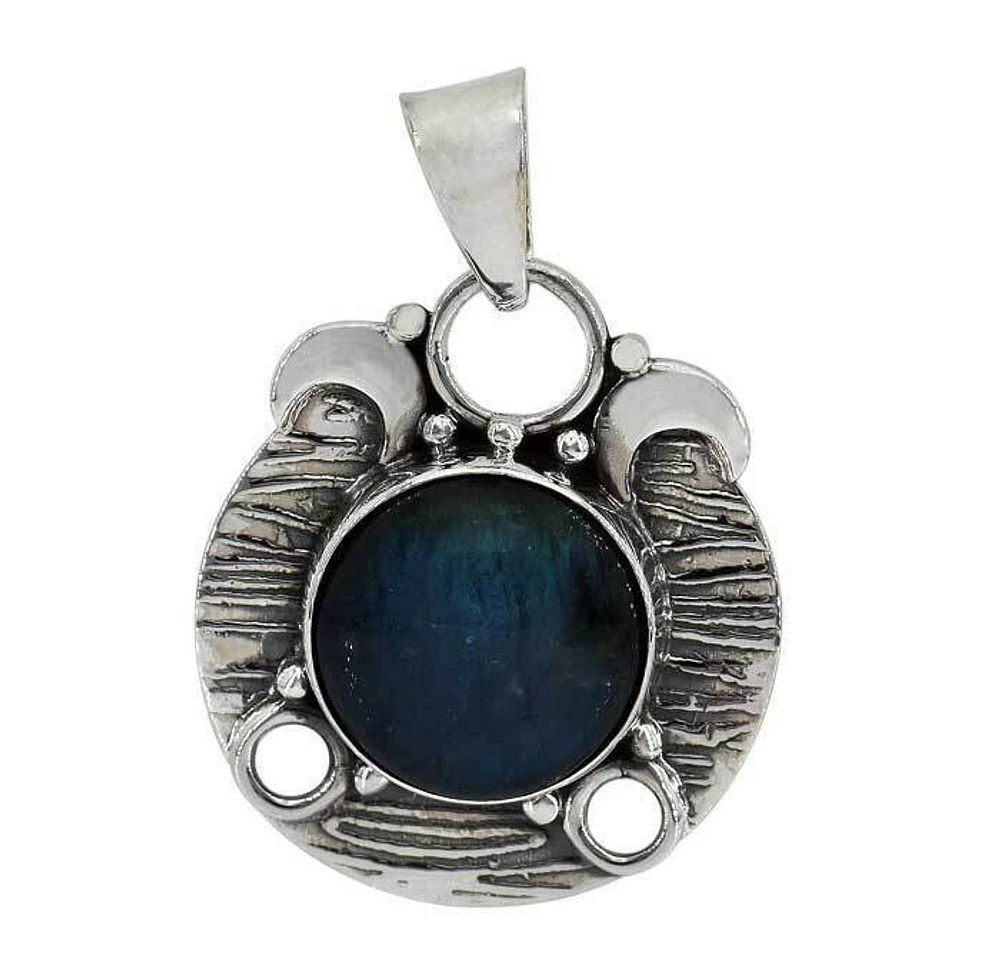 Sterling Silver With Rhodium, Triple Moon Goddess Pendant With 15mm Labradorite