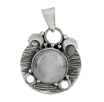 Sterling Silver With Rhodium, Triple Moon Goddess Pendant With 15mm Moonstone