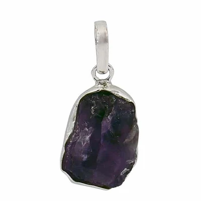 Sterling Silver With Rhodium, 13X19mm Rough Amethyst Pendant