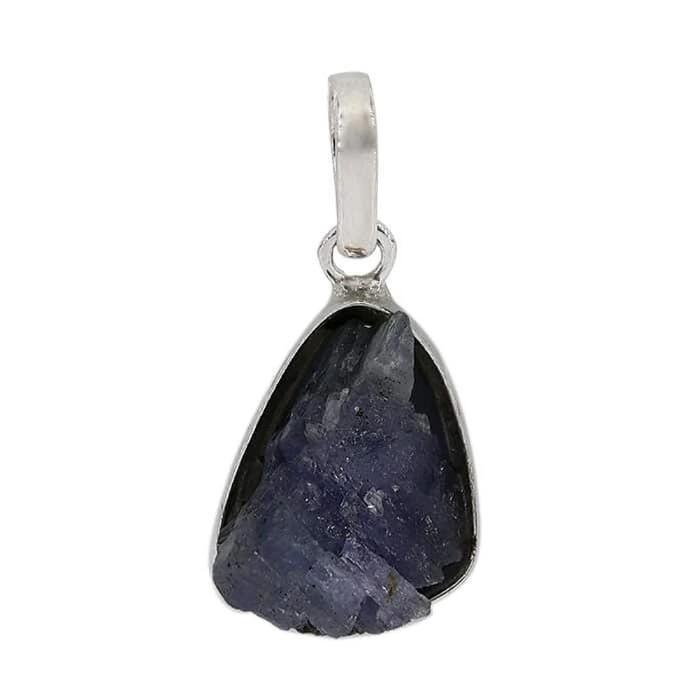 Sterling Silver With Rhodium, 13X14mm Rough Sapphire Pendant