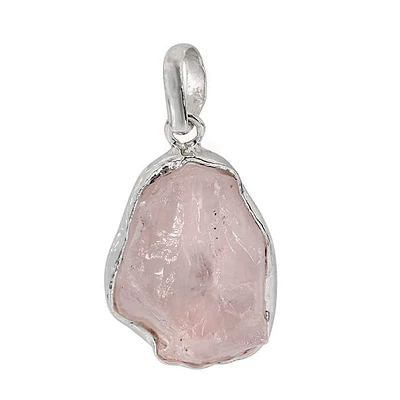 Sterling Silver With Rhodium, 14X20mm Rough Rose Quartz Pendant