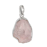 Sterling Silver With Rhodium, 14X20mm Rough Rose Quartz Pendant