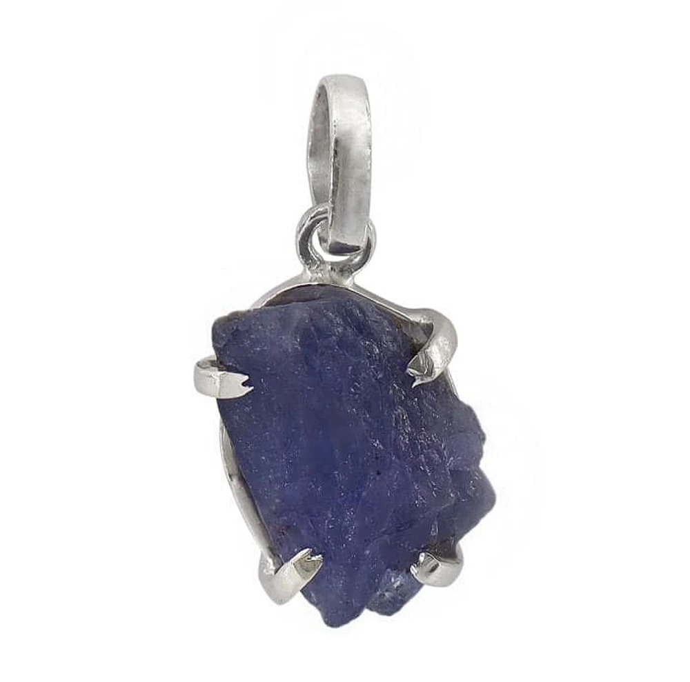 Sterling Silver With Rhodium, 11X16mm Rough Sapphire Pendant