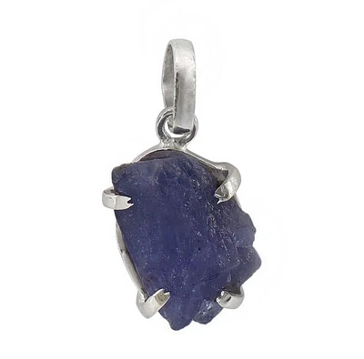 Sterling Silver With Rhodium, 11X16mm Rough Sapphire Pendant