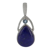 Sterling Silver With Rhodium, 16X22mm Lapis Lazuli Pendant With 4mm Blue Topaz