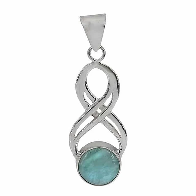 Sterling Silver, Infinity Pendant With 12mm Larimar