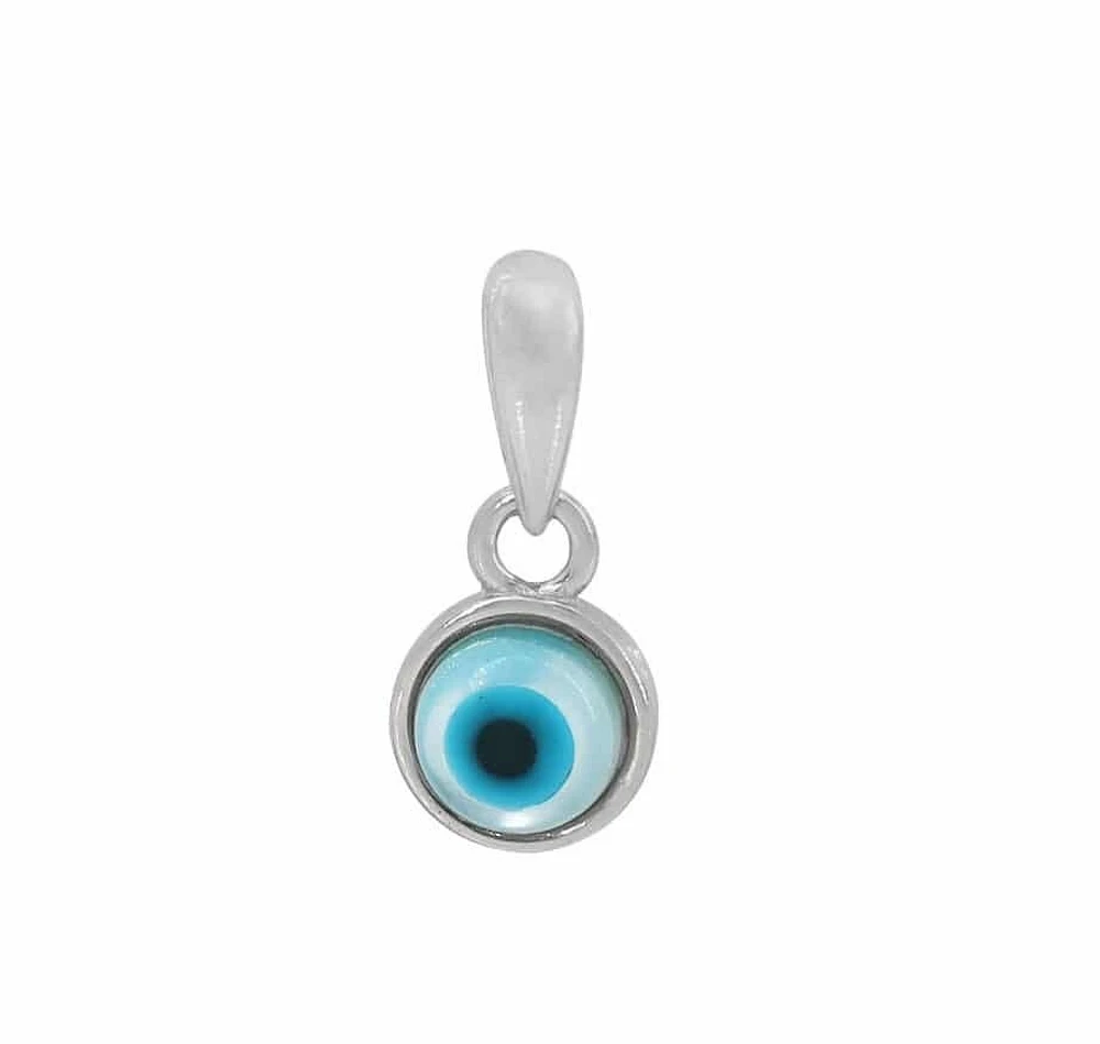 Sterling Silver With Rhodium, 5mm Evil Eye Pendant With Shell