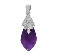 Sterling Silver With Rhodium, Amethyst Pendant, 37X15mm, 5mm Thickness