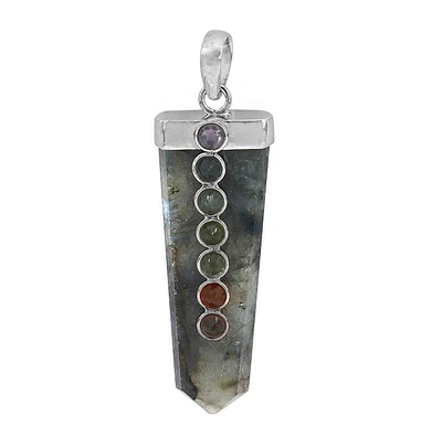 Sterling Silver With Rhodium, 50X22mm Chakra Pendant With 4mm Multi Stones