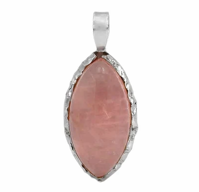Sterling Silver With Rhodium, 30X15mm Rose Quartz Pendant