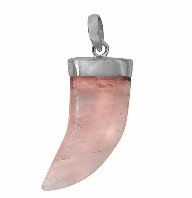 Sterling Silver With Rhodium, Rose Quartz Pendant, 38X18mm, 8mm Thickness