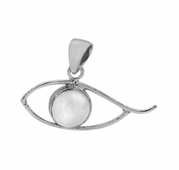 Sterling Silver With Rhodium, Evil Eye Pendant With 10mm Moonstone, 15X38mm