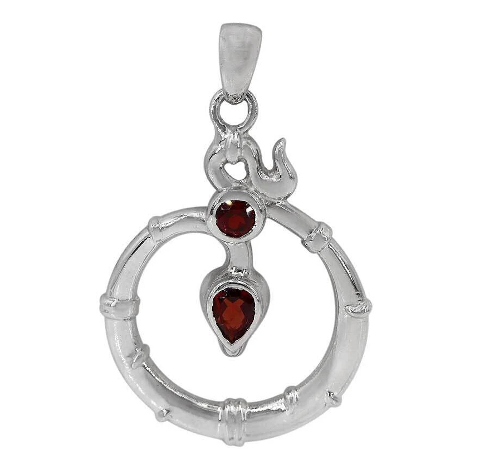 Sterling Silver With Rhodium, Faceted Garnet Pendant, 34X28mm