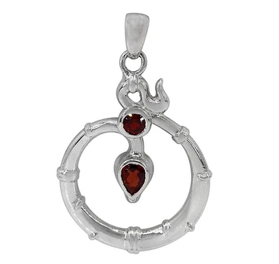 Sterling Silver With Rhodium, Faceted Garnet Pendant, 34X28mm