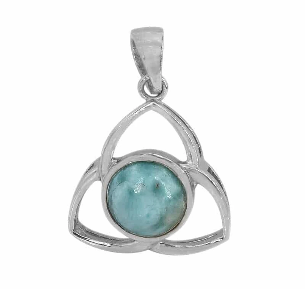 Sterling Silver With Rhodium, Celtic Knot Pendant With 11mm Larimar, 20X21mm