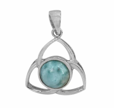 Sterling Silver With Rhodium, Celtic Knot Pendant With 11mm Larimar, 20X21mm